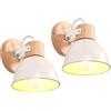 iDEGU 2 Pezzi Applique da Parete Rétro Vintage Orientabile Lampada da Parete Interno in Legno Ferro Industriale Plafoniere E27 Illuminazione Faretto da Parete per Soggiorno Camera da Letto (Bianco)