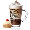 Sendez 6 bicchieri da Latte Macchiato 300 ml e 6 cucchiaini in acciaio inox (gratis) con stampa di caffè
