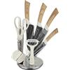 KASANOVA Ceppo 4 coltelli, pelaverdure, forbici e affilacoltelli effetto legno