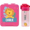 Stellasticker - Set con borraccia personalizzabile per bambini e porta pranzo/merenda personalizzato per bambini in plastica - Borraccia con cannuccia capacità 450 ml - Senza BPA (Rosa scuro)