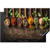 KitchenYeah© Copri Piano Cottura Coprifornelli Tappetino per Induzione | 78x52 cm - Fornello Tutto per la Cucina Erbe - Spezie - Cucchiaio - Foglie - Stampa su legno - Natura morta