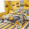 Loussiesd Ragazzi Cartoon Auto Set Biancheria Da Letto Bambini Veicoli Costruzione Consolatore per Bambini Bambini Macchina Del Fumetto Camion Consolatore et Cantiere Auto Duvetet 135x200cm Size