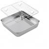 Generic Set di teglie da forno in acciaio inox e griglia di raffreddamento per forno, arrosti, tacchino, verdure, torte, barbecue, antiaderente, antiruggine, lavabile in lavastoviglie, argenteo, 15 x 15 x 5