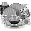 vancasso Haruka, Servizio Piatti Colorati 8 Persone Set 32 Pezzi Stile Giapponese Nero in Porcellana con Piatti frutta, Tazza da Tè, Piatti Piano Scodella Colazione