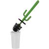 Inbagno Scopino per WC cactus, colore bianco, da appoggio in plastica con ciuffo in setole nere, completo di portascopino