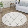 Paco Home Tappeto per soggiorno a rombi scandinavi, moderno, bianco, vari design e misure, Dimensione:Ø 200 cm tondo, Colore:Bianco 2
