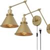 TZSMUM Vintage Industriale Applique da Parete Estensibile a Lungo Braccio Girevole 270° Lampada da Parete Lampada a Muro con cavo Interruttore Per Soggiorno Camera da Letto Ristoranti (Oro,2 Pezzi)