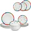ARCA, Set 18 Piatti Coordinati Arcobaleno in Porcellana Decorata, Servizio per 6 Persone, con Piatti Fondi, Piani e da Dessert, Moderni e Colorati, Lavabili in Lavastoviglie