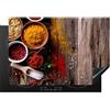 KitchenYeah© Copri Piano Cottura Coprifornelli Tappetino per Induzione | 78x52 cm - Fornello Tutto per la Cucina Erbe - Legno - Cucchiaio - Marrone