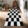 Generico Tappeto Cucina 60 x 180 cm Antiscivolo Lavabile in Lavatrice, Tappeto Ingresso Lungo Giochi Scacchi Bianchi E Neri Pelo Corto Minimalismo per Corridoio Bagno Lavanderia Ufficio