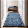 SIMPEX Tappeto Passatoia in Cotone Blu 80x150 cm Lavabile Stile Boho Vintage Kelim Pelo Corto Antiscivolo Morbido Tinta Unita Mélange per Cucina Camera Corridoio