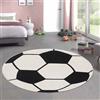 CARPETIA Tappeto per bambini con motivo calcio rotondo effetto alto-basso nero bianco morbido adatto ai bambini, 120 cm Rotondo