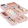 SONGMICS Set di 8 Divisori per Cassetti, Organizzatori per Biancheria Intima Pieghevole, per Reggiseni Mutande Calzini Cravatte, Scatole Portaoggetti in Tessuto per Armadio, Rosa RUS008P01