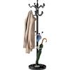 Casaria® Appendiabiti in Metallo con Base 14 Ganci Ruotabil 360° 37x37x175cm Corridoio Ufficio Attaccapanni Nero