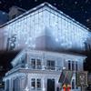 Aigostar Solar Eisregen Lichterkette Außen 4 Stück [8 Modi | Kaltweiß] + 5m*0.6M Vorhang & 3m Kabel - IP65 Wasserdicht - Auto Ein/Aus, Beleuchtung mit Solar- Für Weihnachten, Garten, Balkon, Hochzeit