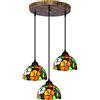 WDBZTJ Lampadario in Stile Tiffany, Lampada A Sospensione in Vetro Colorato Da 8 Pollici Per Sala Da Pranzo, Plafoniera Vintage Regolabile in Altezza,3 light round
