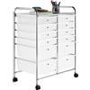 Yaheetech Carrello Porta Oggetti con 12 Cassetti Impilabili di Stoccaggio Plastica con Ruote Portaoggetti Cassettiere per Ufficio Studio Sala da Pranzo Cucina Dispensa Soggiorno Bianco