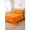 Corredocasa Completo Letto Lenzuola in Cotone, Qualità Made in Italy - PURO COTONE 100% Morbido e Traspirante in ogni Stagione - SET Lenzuolo Sotto con Angoli, Sopra e 2 Federe (Arancione, Matrimoniale)