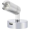 lighteu, 2W 12V E1 USB proiettore da soffitto/parete, finitura cromata, lampada da comodino, lampada da lettura con interruttore touch, luce calda/blu regolabile per yacht, roulotte, camper