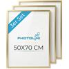 PHOTOLINI Cornici 50x70 cm oro legno MDF, set di 3 cornici per poster, plexiglass infrangibile, da parete, accessori extra inclusi - per foto, immagini e poster