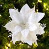 GL-Turelifes GL-Turelfies 12 fiori di Natale glitterati 15 cm, con 12 clip di Natale artificiali a forma di stella di Natale, per albero di Natale, decorazioni per albero di Natale (Bianco)