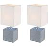 Globo Lighting 21676 Set di 2 lampade da tavolo GERI, base in ceramica grigia, paralume in tessuto bianco