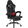 IlGruppone Sedia Gaming Ergonimica e Massaggiante con Poggiapiedi Telescopico - Gaming Chair con Supporto Lombare Vibrante e Cuscino Cervicale, Reclinabile 90-135°, Facile da Montare, Portata 150kg - Grigio
