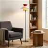 Alpinaluz Lampada da Terra Retro Moderna con Paralume Tessile a Triplo Cono Rosso, Legno e Beige, Base in Metallo Nero Opaco, Interruttore a Catenella, Stile Vintage Francese Moderno per Soggiorno