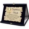 Generico Targa Regalo per Pensione Personalizzata | Targhetta per Pensionato o Pensionata con dedica Personalizzabile | Congratulazioni per Pensione Pergamena Dorata con Cofanetto Blu