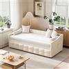 BRILVERDE Sofà Letto Estraibile in Velluto con Tasche Laterali, Moderno Divano 2 Posti, Space Saving (Crema, 90/180x200 cm)