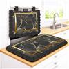 Masters House Biancheria per la Casa Set Cucina Copriforno 40x50 cm + Coprifornelli 46x70 100% microfibra anallergica Design Effetto Marmo Cornice Oro - Protezione Completa 5 Colori stampa digitale 4K Made in Italy (Nero)