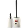 KADAX Set da bagno da 2 pezzi in ceramica, accessori da bagno, dispenser di sapone, bicchiere da bagno, portasapone e scopino per WC (spazzola e dispenser bianco), K8180