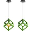 iDEGU 2 Pezzi Lampadario a Sospensione Moderno a Forma di Cubo Stile Geometrico E27 Lampada da Soffitto Vintage in Metallo Lampada a Sospensione per Camera da Letto Soggiorno Ristorante (Verde)