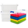 Paluplus 3 Contenitori Multiuso con 2 Chiusure a Scatto Blu, misura 58x38,5x43 cm e capacità 65 Lt, porta biancheria Trasparente con coperchio, box salvaspazio impilabile armadio, accessori -870F -4,5