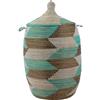 YAADU Cesto per biancheria con coperchio 100L - Raccoglitore per biancheria XXL, cesto con coperchio grande, scatole per biancheria, cesto africano, Modello Meroe (Turchese Tradizionale)