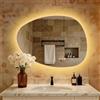 S'AFIELINA Specchio da bagno con luci a LED,85 x 50 cm,con interruttore Smart Touch,luce dimmerabile in 3 colori,anti-appannamento,funzione memoria,retroilluminato,specchio bagno asimmetrico