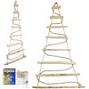 BOGATECO - Albero di Natale fatto a mano, altezza 95 cm, in legno di nocciola, da appendere, decorativo, con luci a LED da 200 cm, pannelli in legno collegati con una corda di iuta spessa 6 mm