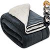 Beautissu coperta plaid Sherpa in pile morbida e calda da divano invernale | 150x200cm XXL Antracite/Bianca spessa coccole copriletto matrimoniale caldo Alina