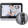 DFCAT Spioncino Digitale a Batteria 1080P,Suoneria Campanello,Wifi Video Telecamera Senza Fili con da Monitor 4,3 Pollici,Alexa,Scheda 32G inclusa