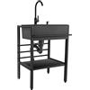 uofgcru Lavello da cucina a vasca singola in acciaio inox con filtro e rubinetto, perfetto per ristoranti, lavanderie, bar e patii esterni,durevole,facile da pulire(Nero Rubinetto estraibile - 50×40×86cm)