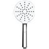 Wenko 23950100 - Soffione doccia design universale, soffione doccia con 3 diversi tipi di getti d'acqua, pulsante a pressione, plastica (ABS), Ø 12 cm, bianco/cromato