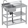 BAHOJAS Lavello autoportante in acciaio inox con piano di lavoro, per esterni, lavanderia, garage, campeggio, 80 x 50 x 85 cm