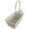 PRIMAGRAN Lavandino da Cucina Beige 28x50cm, Lavello in Granito a 1 vasca + Rubinetto 38x14cm + Set di accessori, Lavabo da Cucina Incasso al Mobile 30cm - Riga S033