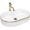 Rea - Lavabo da Appoggio in Ceramica Nadia Bordo Oro Bianco Lavandino bagno 610 x 385 x 120 mm Ceramica (Bianco/Oro)
