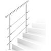 Ikodm Ringhiera per Scale Acciaio Inox, Corrimano in Acciaio Inox Spazzolato 120cm 3traverse Interno Esterno Ø 42 mm, Argento (L1200mm H:1065mm)