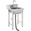 LOYEMAADE Lavello da cucina singolo con rubinetto a 360°, in acciaio inox, con tubo di drenaggio, 50 x 50 x 90 cm
