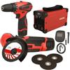 ClaShop Kit 3 in 1 Mini Saldatrice inverter ad Elettrodo 400 Ampere con display LCD digitale con Cavi e Maschera + Flex Smerigliatrice Angolare 115mm 1000W + Avvitatore 48V ideale per Fabbro, Fai da te