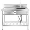 TFGXUE Lavello a Parete, Lavello in Acciaio Inox, Lavello da Esterno con Rubinetto Girevole a 360°, Lavello Completo con Cassetto, Lavello da Esterno per Lavatoio, Casa di Campagna, 100x60x80 cm