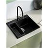 Sofetiy Lavello da Cucina in Granito Nero 50x45cm, Lavello Cucina Moderno Rettangolare, Set da Incasso con 2 Fori per Rubinetto, Lavabo da Cucina Nero, Lavello in Granito per Cucina