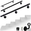 Parpyon® Corrimano a muro Scala Tubo passamano Prodotto 100% Italiano Fissaggio a parete con supporto Kit montaggio FACILE fai da te scale e balaustra (Nero, 100cm)